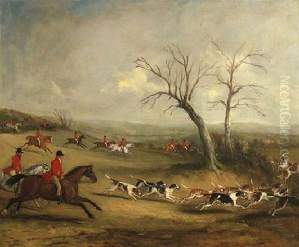 Full Cry: Captain White Hunting With The Quorn, With Hoby Church And Brooksby Hall In The Distance - view 1