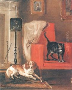 A Dog And A Cat In An Interior A Dog And A Cat In An Interior