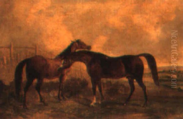 Two Bay Hunters In A Landscape - view 1