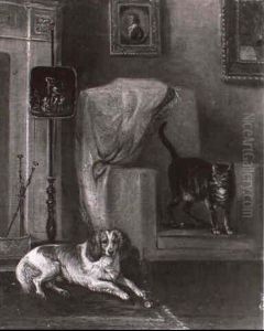 A Dog And A Cat In An Interior by John Ferneley Jr.