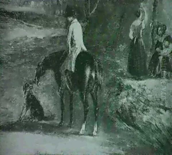 Horseman On A Country Path With Figures And A Dog - view 1