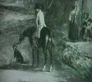 Horseman On A Country Path With Figures And A Dog Horseman On A Country Path With Figures And A Dog