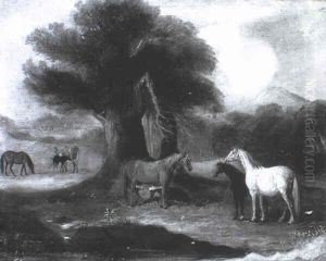 Mares And Foals In A Wooded Landscape by John Ferneley Jr.