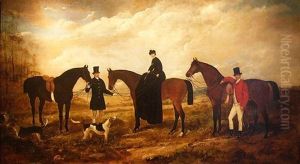 Hunter With A Terrier In A Wooded River Landscape