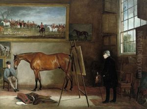 John Ferneley Senior In His Studio At Elgin Lodge, Melton Mowbray by Claude Lorraine Ferneley