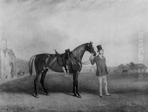 Colonel Swinfen Of The Leicestershire Yeomanry With His Charger, Standing Before Barracks