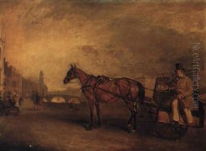 Street Scene In Dublin With Cabby On Banks Of Liffey And Halfpenny Bridge