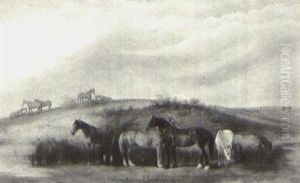 Horses In A Landscape by Claude Lorraine Ferneley