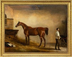 Stable Interior With Horse And Groom by John E. Ferneley