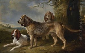 Three Basset Hounds In A Landscape Three Basset Hounds In A Landscape