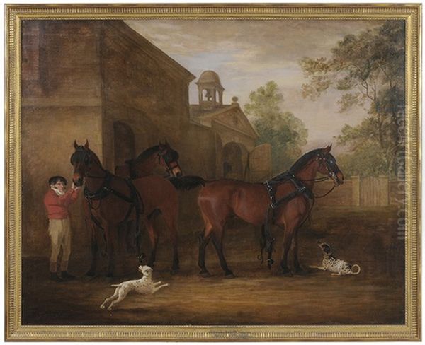 J. Goode In A Courtyard With Coach Horses And Dalmatians - view 1