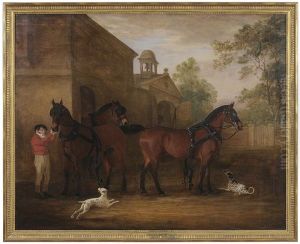 J. Goode In A Courtyard With Coach Horses And Dalmatians
