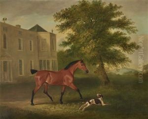 A Chestnut Horse And A Hound Outside Humewood Manor, Co. Wicklow A Chestnut Horse And A Hound Outside Humewood Manor, Co. Wicklow