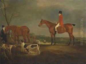 Portrait Of Mr. White, On A Hunter With Hounds, A Groom Holding Another Mount To The Left by John E. Ferneley