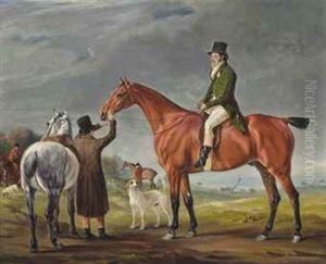 Frank Nedham Of Hungerton, Leicestershire, On A Bay Hunter, With His Groom Sam Champan