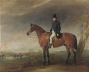 Mr Collins, June, On A Hunter With Huntsmen And Hounds In The Distance by John E. Ferneley