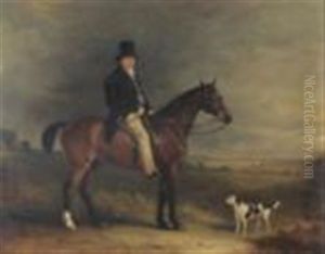 Mr George Marriott, On A Brown Hunter With A Black And White Dog Nearby Mr George Marriott, On A Brown Hunter With A Black And White Dog Nearby