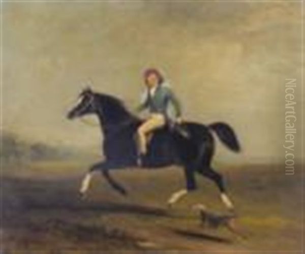 Portrait Of Master Claude Ferneley, Aged 8, Riding His Pony, With A Terrier At His Side - view 1
