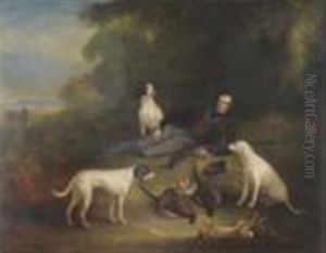 E H Reynard Esq With His Shotgun And Sporting Dogs In A Landscape by John E. Ferneley