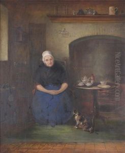 A Woman Seated In A Kitchen Interior