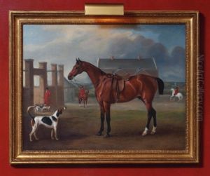 The Bay Hunter "gillingham" Outside The Quorn Kennels With Huntsman George Montford And Whips "w. Darby" And "t. Ball"