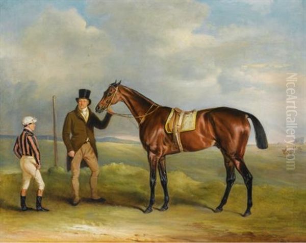 The Marquis Of Cleveland's "chorister," Winner Of The St. Leger, Held By His Trainer John Smith, With Jockey John Bartham Day, At Doncaster - view 1