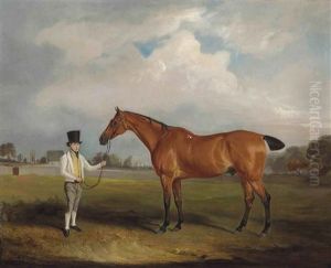 Sir Harry Goodrich's Bay Hunter Smasher And Groom In Ribston Park by John E. Ferneley