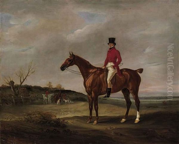 Colonel Standen On His Chestnut Hunter With The Quorn Huntsmen And Hounds At A Covert - view 1