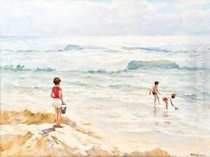 Spielende Kinder Am Strand by Charles Garabed Atamian