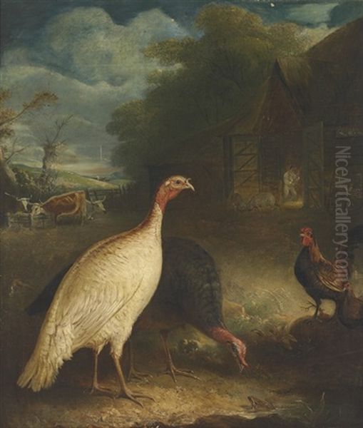 Poultry And Cattle In A Farmyard - view 1
