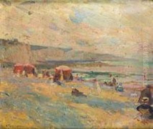 Scene De Plage A Fecamps by Charles Garabed Atamian