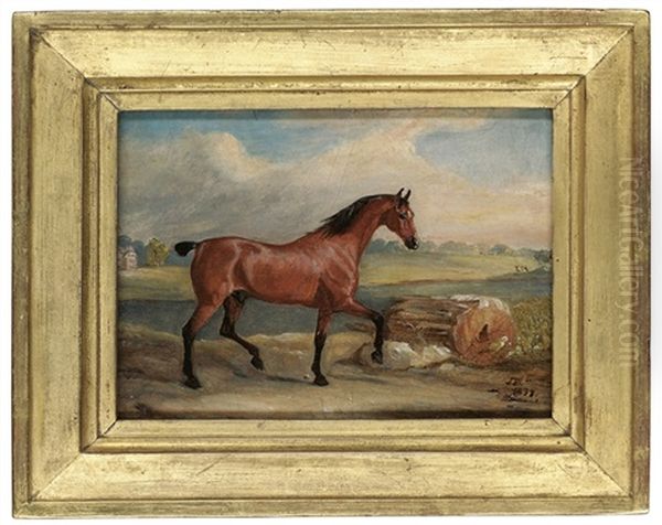 A Bay Hunter In A Landscape With A Lake And A House Beyond - view 1