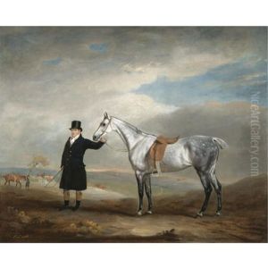 Lord Herbert's Grey Mare Being Held By A Groom, A Hunt Beyond by John E. Ferneley
