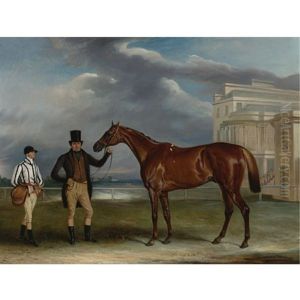 Sir J. Boswell's General Chasse With Trainer And Jockey Holmes At Aintree Racecourse by John E. Ferneley