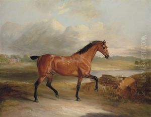A Bay Hunter In A Landscape With A Lake And House Beyond