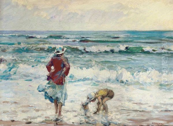 Mere Et Enfant Jouant Sur La Plage - view 1