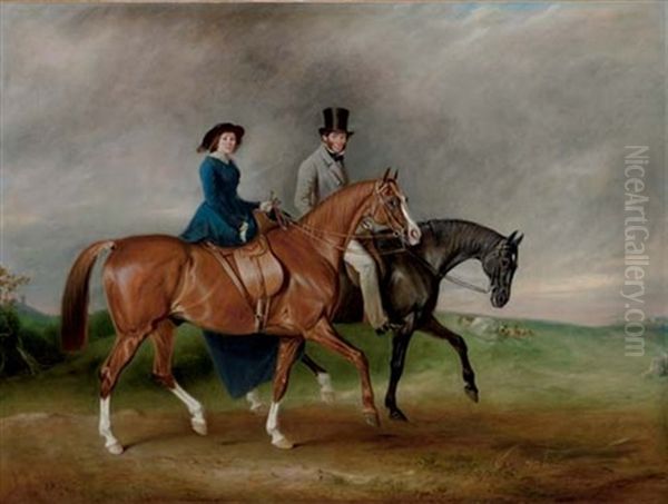 Thomas Tertius Paget And His Wife, Geraldine Mccausland, Riding On "satan" And "jessica" In Bradgate Park, Leicestershire - view 1
