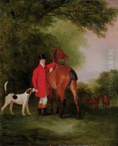 Portrait Of Lord Lismore In Hunting Costume, Standing With His Horse And Hound In A Landscape