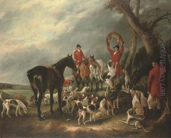 The Finish Of A Run With The Quorn Hunt, With The Huntsmen (from Right To Left) Sir Harry Goodricke (master Of The Hounds), Mountford (huntsman), Beers (whipper-in), And Will Derry (whipper-in) - view 1