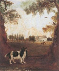 A King Charles Spaniel In A Park, A Country House Beyond by John E. Ferneley