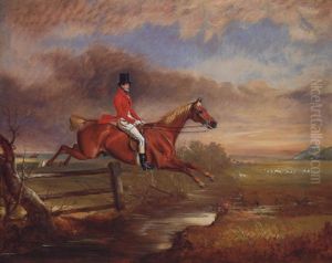 The Hon. Henry Augustus Craven Clearing A Fenced Brook With Hounds After A Scent And Belvoir Castle Beyond by John E. Ferneley