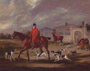 Thomas Goosey And The Belvoir Hounds Leaving The Kennels, Belvoir Castle Beyond by John E. Ferneley