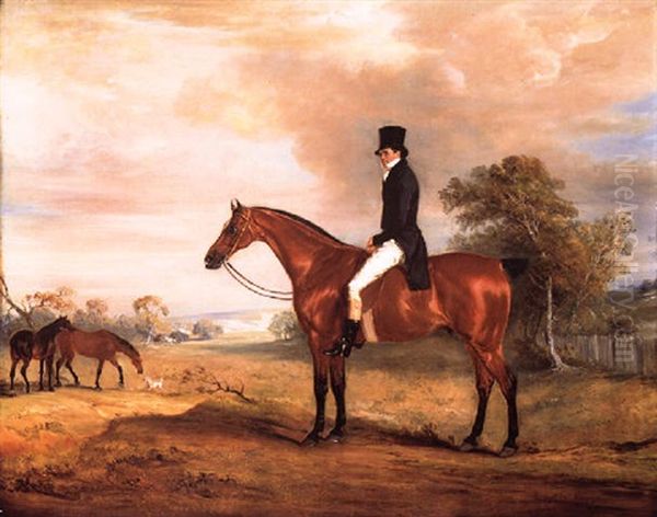 John Barnes On A Bay Hunter, With Other Hunters And A Dog In An Extensive Landscape - view 1