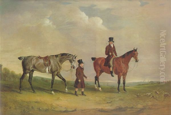 "mountebank" And "albion": Grooms And Hunters In An Extensive Landscape - view 1
