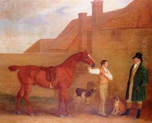 Mr Charlton With His Groom Holding A Chesnut Hunter In A Yard