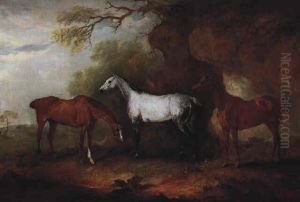 Three Hunters Belonging To Robert Myddlelton-biddulph by John E. Ferneley
