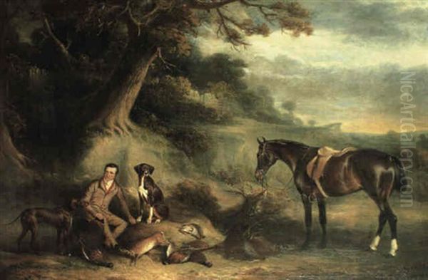 Charles Hibbert With A Bay Hunter And Pointers - view 1