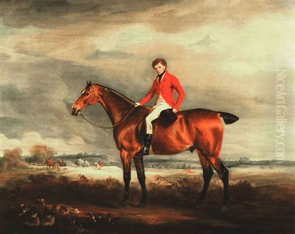 Honourable Richard Curzon, On A Bay Hunter, Hunting In Leicester - view 1