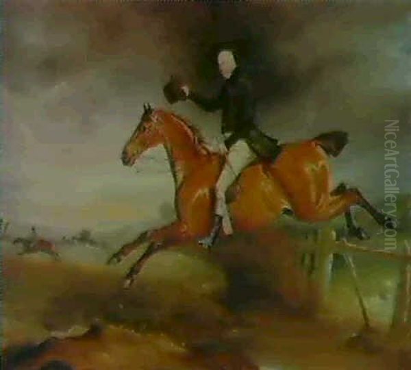 Mr. George Marriott On His Bay Hunter Taking A Fence - view 1