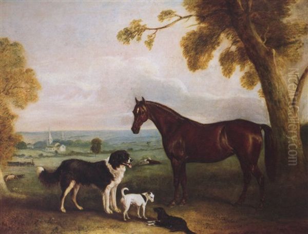 A Chestnut Hunter And Dogs At Kirby Park - view 1